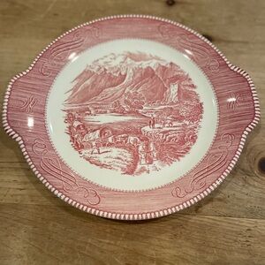 Vintage Currier & Ives Red white Royal “The Rocky Mountains” # 52 10” dish plate